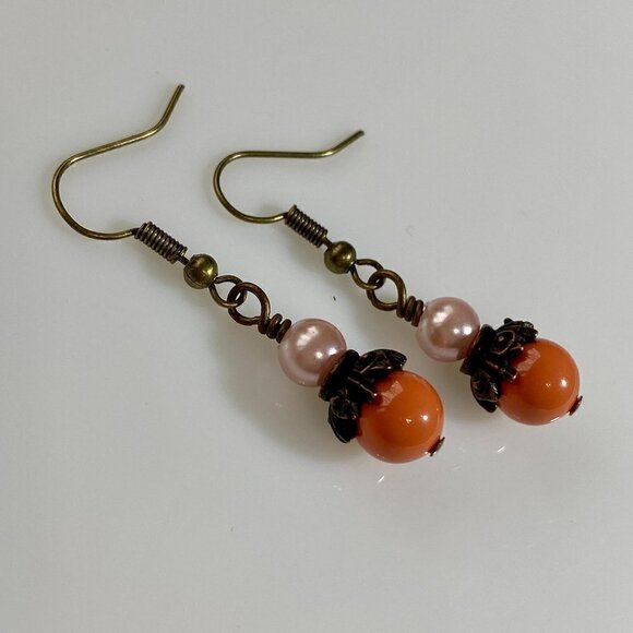 Coral Austrian Crystal Pearls Earrings - Picture 1 of 10